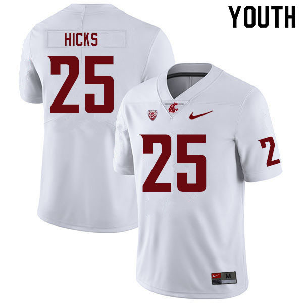 Youth #25 Jaden Hicks Washington State Cougars College Football Jerseys Sale-White - Click Image to Close